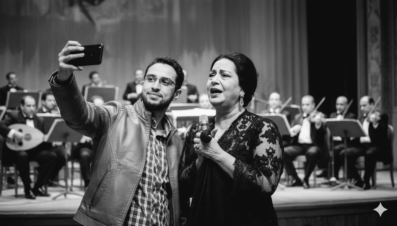 سيلفى مع أم كلثوم بالأبيض والأسود سيلفى مع أم كلثوم بالأبيض والأسود