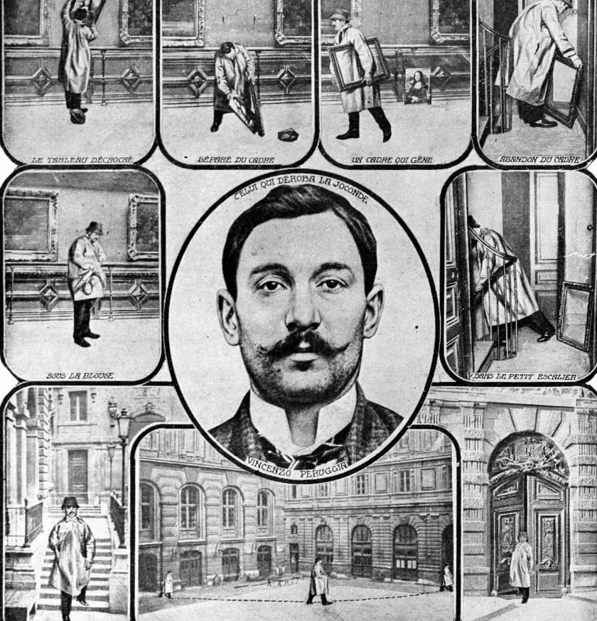 رسم توضيحى لعملية سرقة لوحة الموناليزا رسم توضيحى لعملية سرقة لوحة الموناليزا