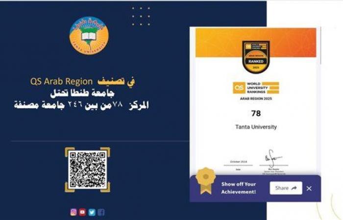 جامعة
      طنطا
      تحتل
      المركز
      78
      في
      تصنيف
      QS
      Arab
      Region