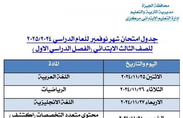 ننشر
      جداولها
      في
      مدارس
      الجيزة..
      7
      معلومات
      مهمة
      عن
      امتحانات
      شهر
      نوفمبر