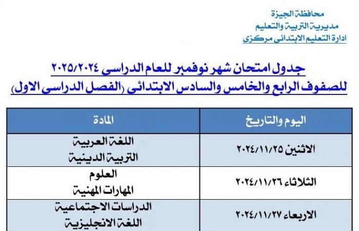 ننشر
      جداولها
      في
      مدارس
      الجيزة..
      7
      معلومات
      مهمة
      عن
      امتحانات
      شهر
      نوفمبر