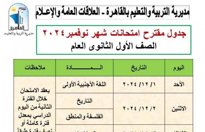 ننشر
      مقترح
      جداول
      امتحانات
      شهر
      نوفمبر
      2024
      محافظة
      القاهرة