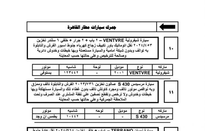 3
      ديسمبر..
      جلسة
      مزاد
      علني
      لبيع
      السيارات
      المخزنة
      بساحة
      جمارك
      مطار
      القاهرة
      (تفاصيل)