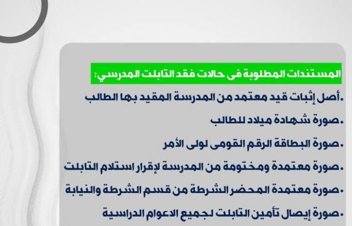 تعرف
      على
      الإجراءات
      المتبعة
      للتأمين
      على
      التابلت
      المدرسي
      لطلاب
      المرحلة
      الثانوية