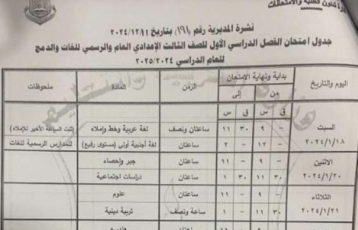 جدول
      امتحانات
      الصف
      الثالث
      الإعدادي
      2025
      الترم
      الأول