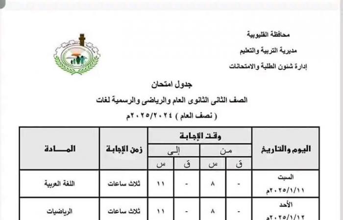 جدول
      امتحانات
      نصف
      العام
      2025
      لجميع
      المحافظات