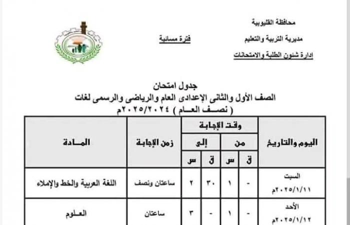 جدول
      امتحانات
      نصف
      العام
      2025
      لجميع
      المحافظات