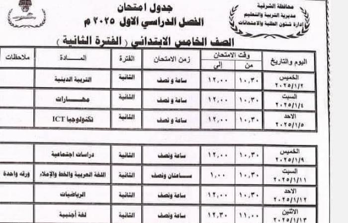 جدول
      امتحانات
      نصف
      العام
      2025
      الصف
      الخامس
      الابتدائي