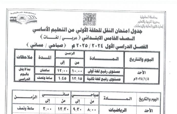 جدول
      امتحانات
      نصف
      العام
      2025
      الصف
      الخامس
      الابتدائي