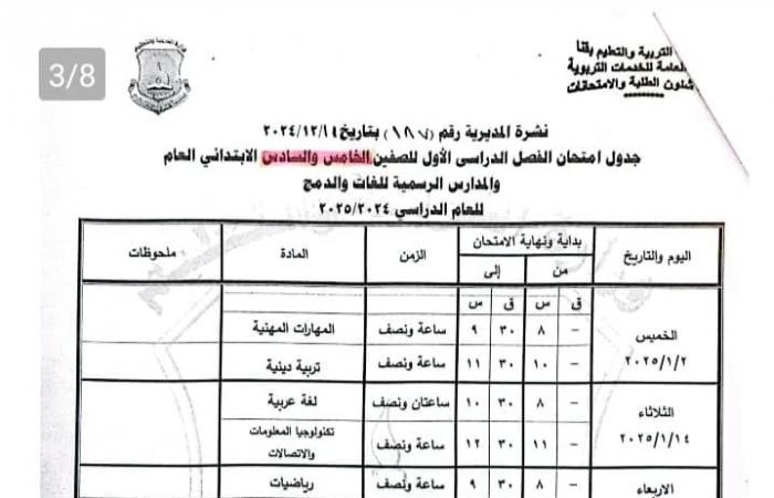 جدول
      امتحانات
      نصف
      العام
      2025
      الصف
      الخامس
      الابتدائي