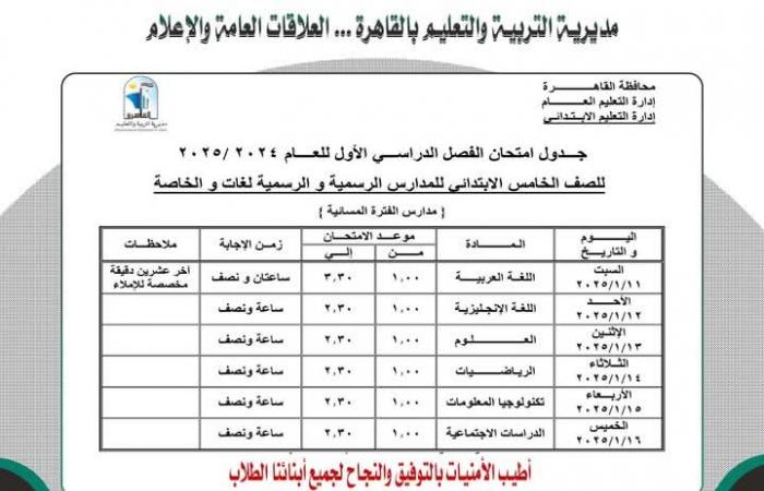 جدول
      امتحانات
      الفصل
      الدراسي
      الأول
      محافظة
      القاهرة..
      اطلع
      الآن