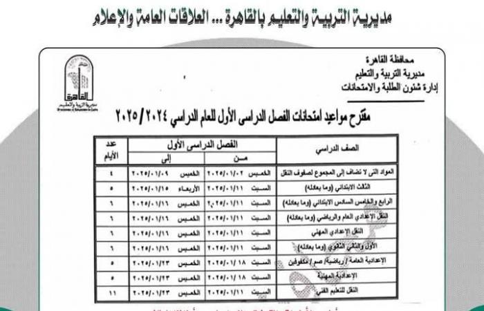 جدول
      امتحانات
      الفصل
      الدراسي
      الأول
      محافظة
      القاهرة..
      اطلع
      الآن