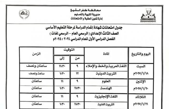 محافظ
      كفر
      الشيخ
      يعلن
      موعد
      امتحانات
      الفصل
      الدراسي
      الأول
      بالمدارس