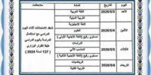 جدول اختبار شهر أبريل لجميع صفوف النقل بالقاهرة 2026 إبتدائي وإعدادي