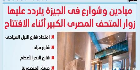 ميادين
      وشوارع
      يتردد
      عليها
      زوار
      المتحف
      المصري
      الكبير
      لحضور
      الافتتاح
      (إنفوجراف)