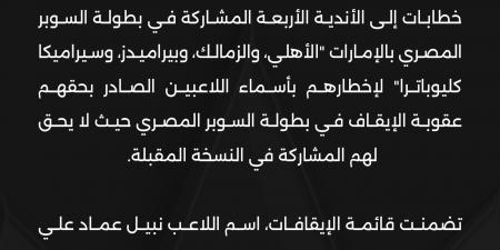 عاجل..
      اتحاد
      الكرة
      يعلن
      إيقاف
      دونجا
      4
      مباريات..
      وغيابه
      عن
      المشاركة
      في
      السوبر
      المصري
      بالإمارات