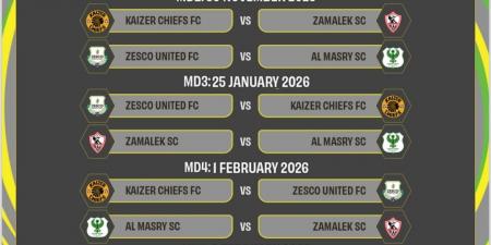 الكاف يعلن جدول مباريات المصري بدور المجموعات لبطولة الكونفدرالية
