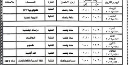 محافظ الشرقية يعتمد جدول امتحانات الفصل الدراسي الثاني للعام الدراسي ٢٠٢٥ / ٢٠٢٦