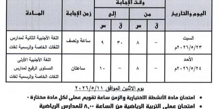 جدول امتحانات الفصل الدراسي الثاني لـ الشهادة الإعدادية بالقليوبية