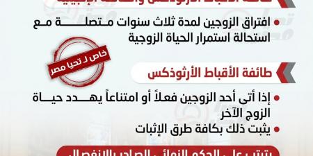 تحيا مصر ينفرد.. حالات الانفصال المدني بمشروع قانون الأحوال الشخصية للمسيحيين المقدم من الحكومة