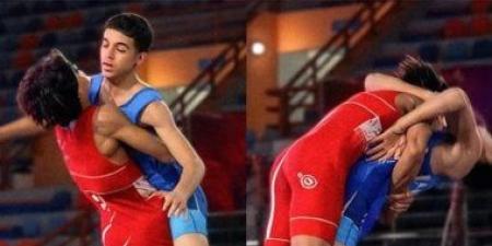 لقطة عبد الله حسونة أمام بطل تونس في بطولة أفريقيا وحصده الميدالية الذهبية