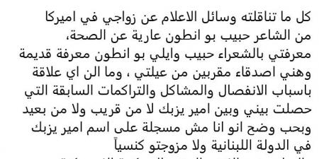 بعد الضجة والإتهامات بـ "الخيانة".. هكذا انتهت أزمة أمير يزبك مع طليقته والشاعر حبيب بو انطون