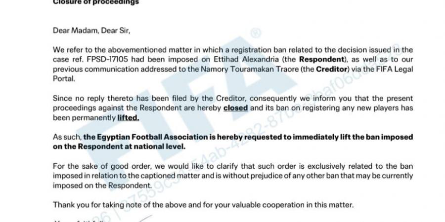 بالمستندات.. الاتحاد السكندري ينهي أزمة حظر القيد ويغلق ملف ناموري تراوري نهائيًا