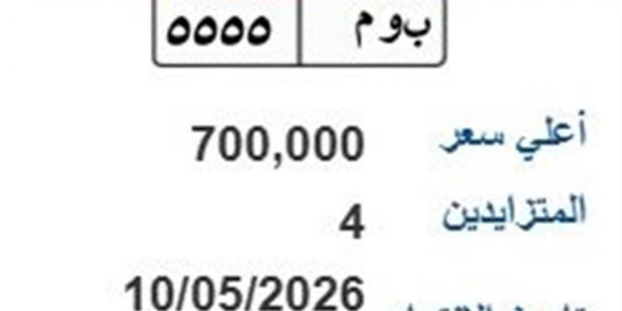 طرح لوحة «ب وم- 5555» بسعر 700 ألف جنيه