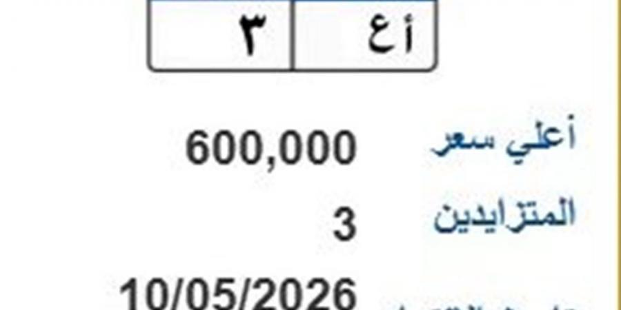 طرح لوحة «ا ع- 3» بسعر 600 ألف جنيه