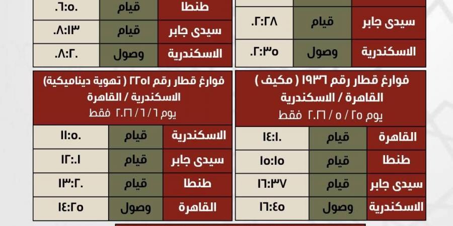 جداول القطارات الإضافية بمناسبة عيد الأضحى المبارك