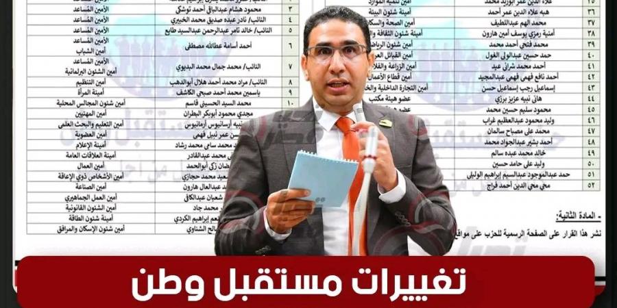 تغييرات مستقبل وطن.. تحيا مصر ينشر تشكيل هيئة مكتب أمانة الجيزة برئاسة النائب عبد الوهاب خليل